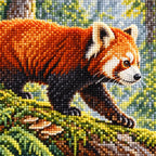 Close-up of colorful diamond drills on the red panda artwork