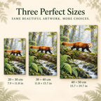 Three size options for the red panda mossy log diamond painting: 20 × 30, 30 × 40, and 40 × 50 cm