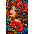 Red Poppy Muse Diamond Painting Kit — Finished white-background diamond painting
