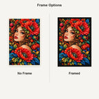 Red Poppy Muse Diamond Painting Kit — No Frame and Framed comparison