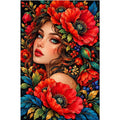 Red Poppy Muse Diamond Painting Kit — original white-background artwork