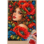 Red Poppy Muse Diamond Painting Kit — Diamond painting process