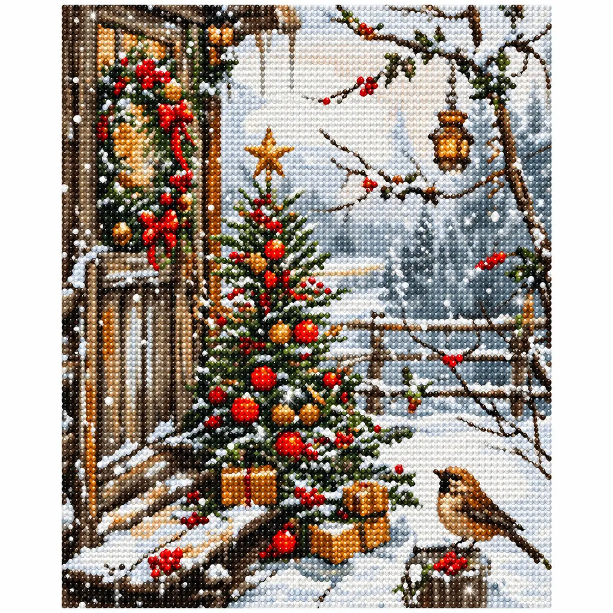 Finished diamond painting for Red Ribbons In Snow