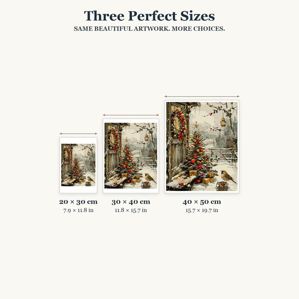 20 × 30, 30 × 40 and 40 × 50 cm size guide for Red Ribbons In Snow