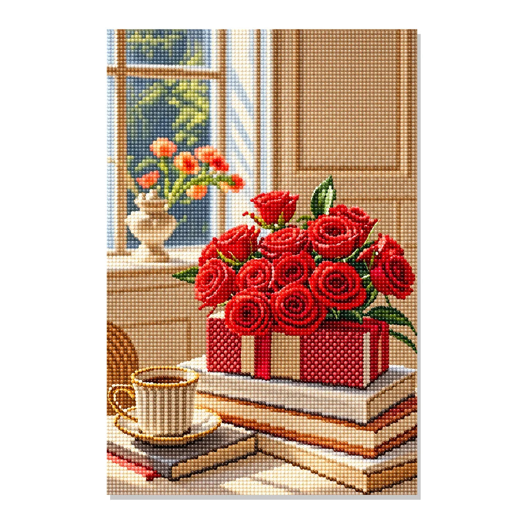 Red Rose Morning Diamond Painting Kit hero view