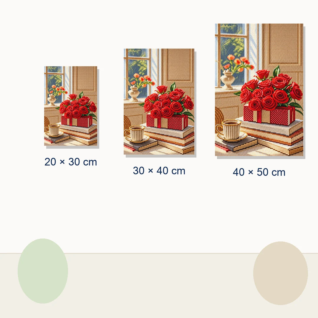 Red Rose Morning Diamond Painting Kit size view