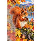 Red Squirrel Autumn Lake Diamond Painting Kit diamond and canvas detail