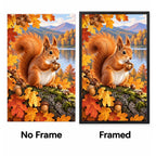 Red Squirrel Autumn Lake Diamond Painting Kit No Frame and Framed comparison