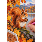 Red Squirrel Autumn Lake Diamond Painting Kit diamond placement process