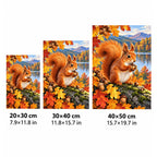 Red Squirrel Autumn Lake Diamond Painting Kit size guide