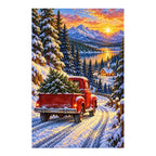 White-background finished diamond painting of Red Truck.