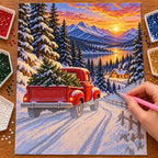 Hands placing diamond drills on the Red Truck design.