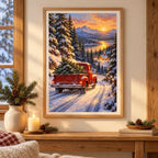 Framed Red Truck diamond painting displayed as home decor.