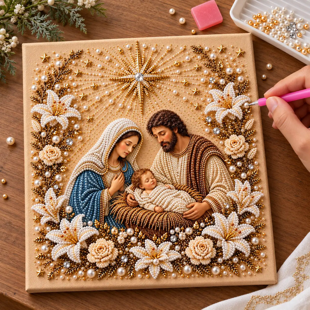 Holy Family Nativity Pearl Diamond Painting Kit process image