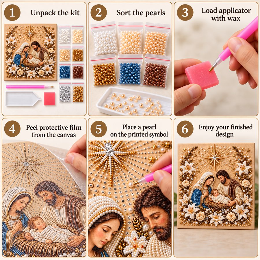 Holy Family Nativity Pearl Diamond Painting Kit tutorial image
