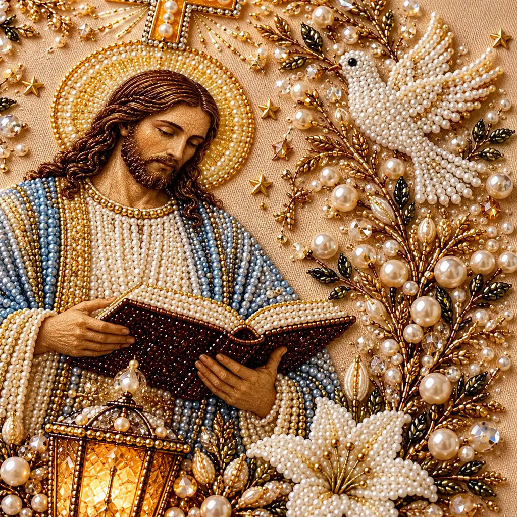 Jesus Reading Pearl Diamond Painting Kit detail image