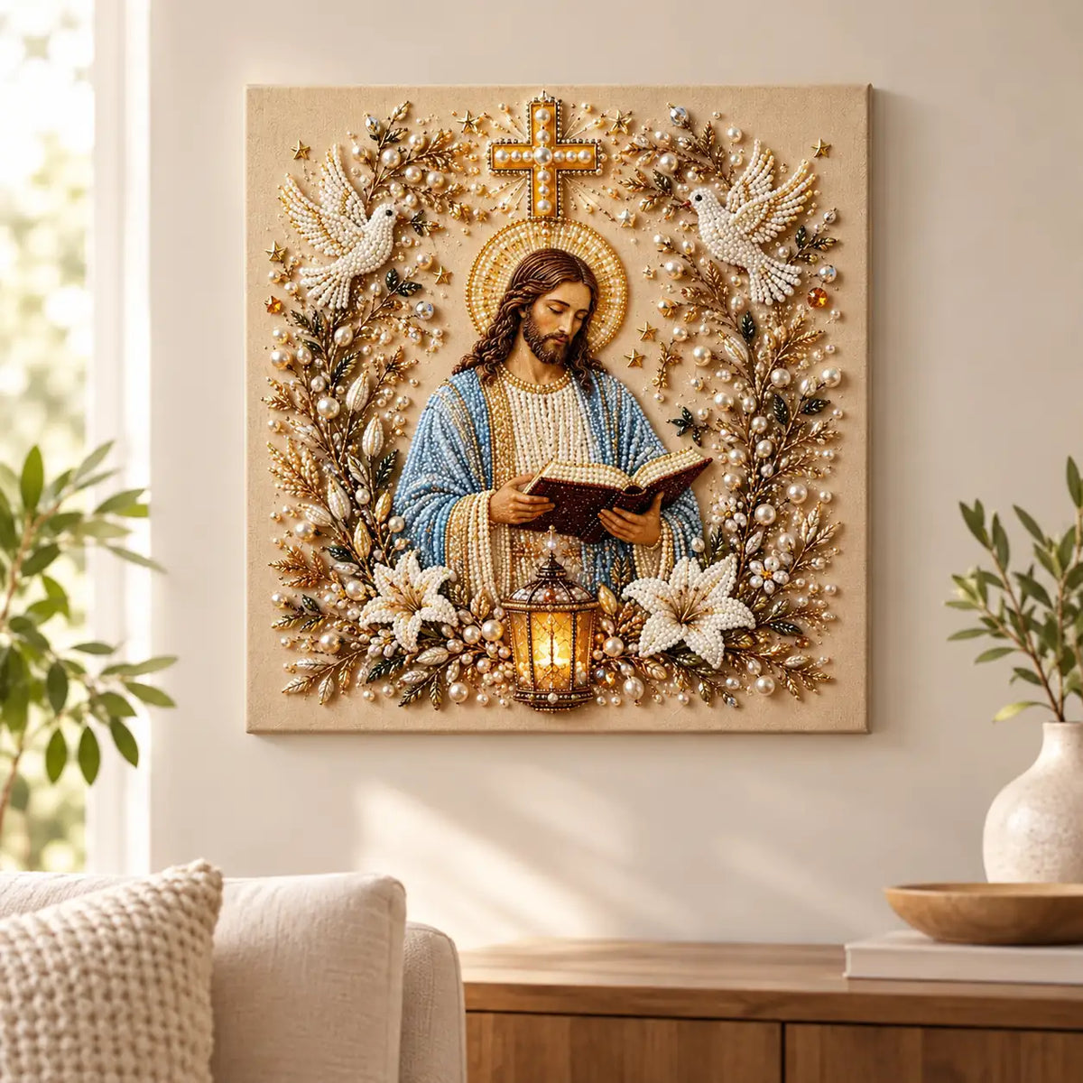 Jesus Reading Pearl Diamond Painting Kit room image