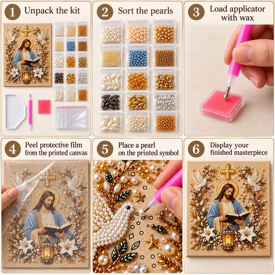Jesus Reading Pearl Diamond Painting Kit tutorial image