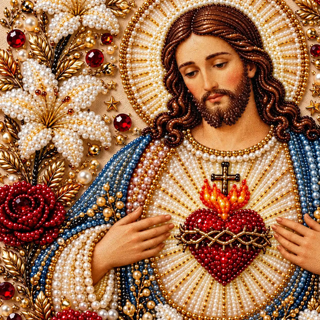 Sacred Heart of Jesus Pearl Diamond Painting Kit detail image