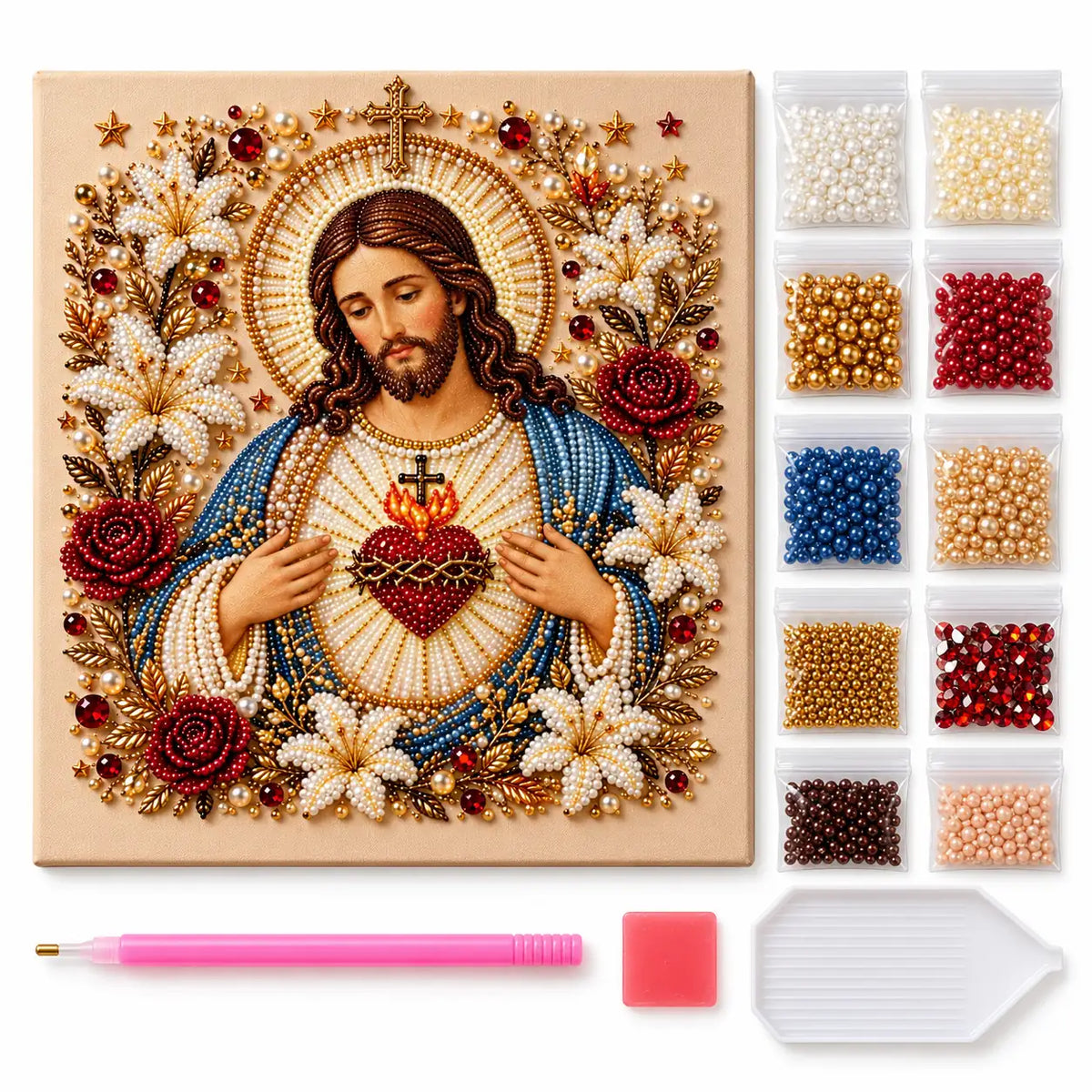 Sacred Heart of Jesus Pearl Diamond Painting Kit kit image