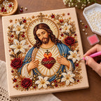 Sacred Heart of Jesus Pearl Diamond Painting Kit process image