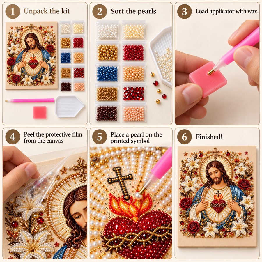 Sacred Heart of Jesus Pearl Diamond Painting Kit tutorial image