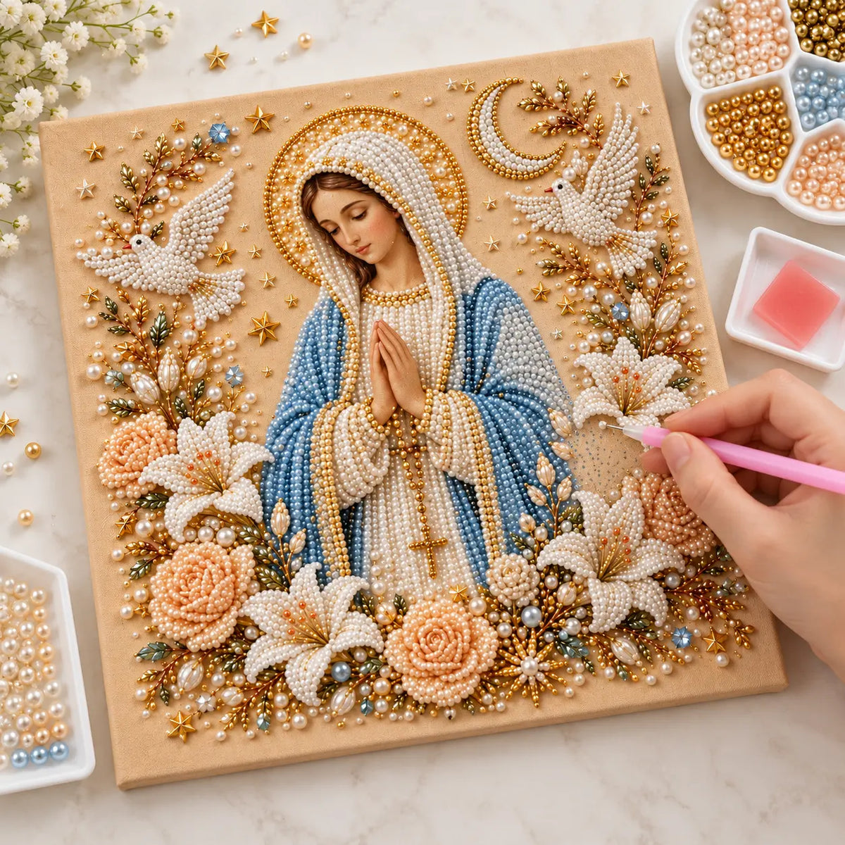 Virgin Mary Pearl Diamond Painting Kit process image