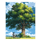 Original landscape artwork for Rest Stop Under The Oak Diamond Painting Kit