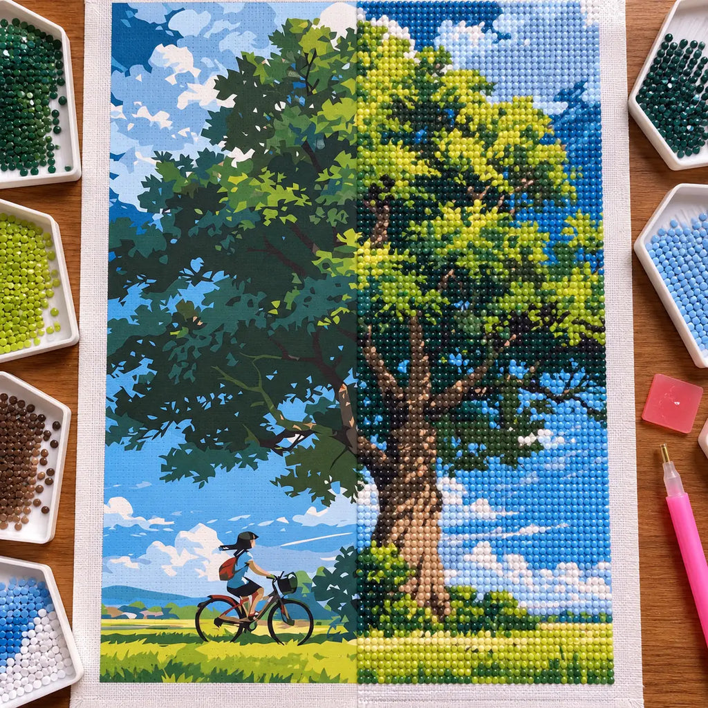 Diamond painting process for Rest Stop Under The Oak