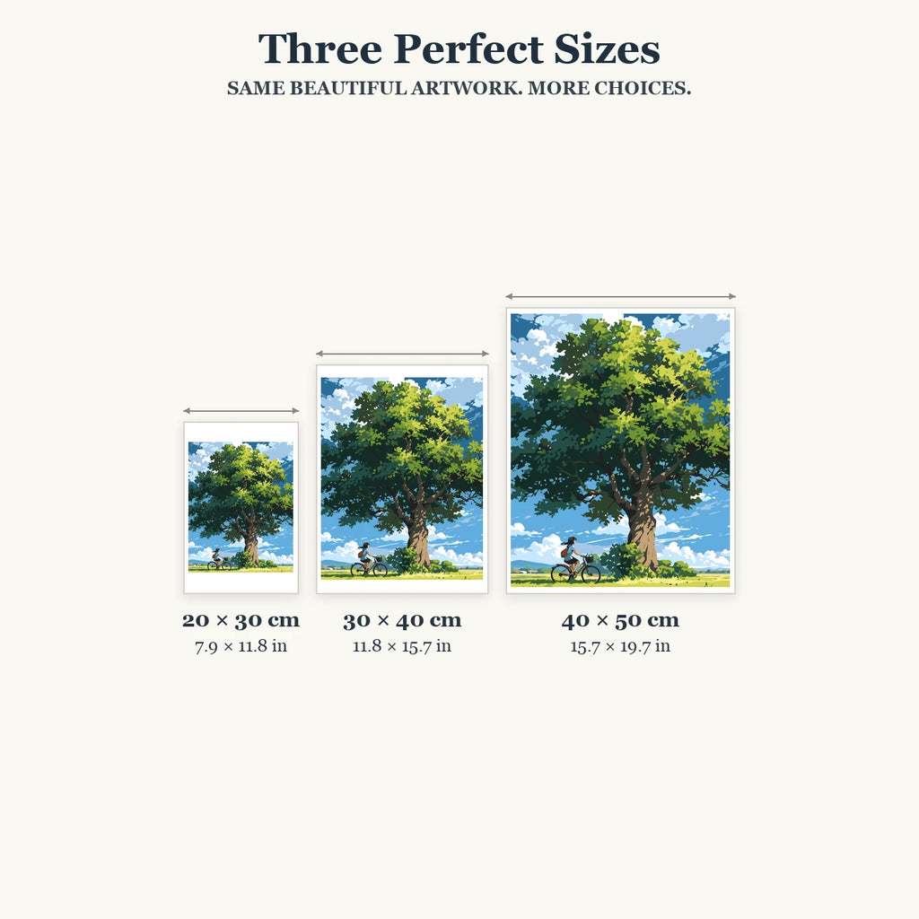 20 × 30, 30 × 40 and 40 × 50 cm size guide for Rest Stop Under The Oak