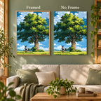 Rest Stop Under The Oak diamond painting shown framed and unframed