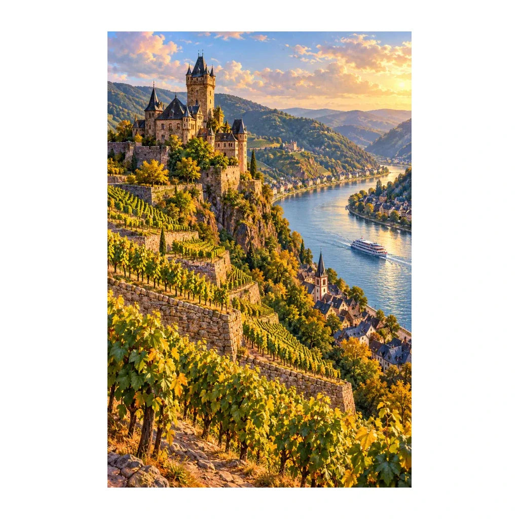 Original Rhine Castle Vineyard artwork on a white background.