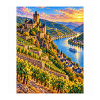 White-background finished diamond painting of Rhine Castle Vineyard.