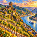 Close-up of drill details in the Rhine Castle Vineyard diamond painting.