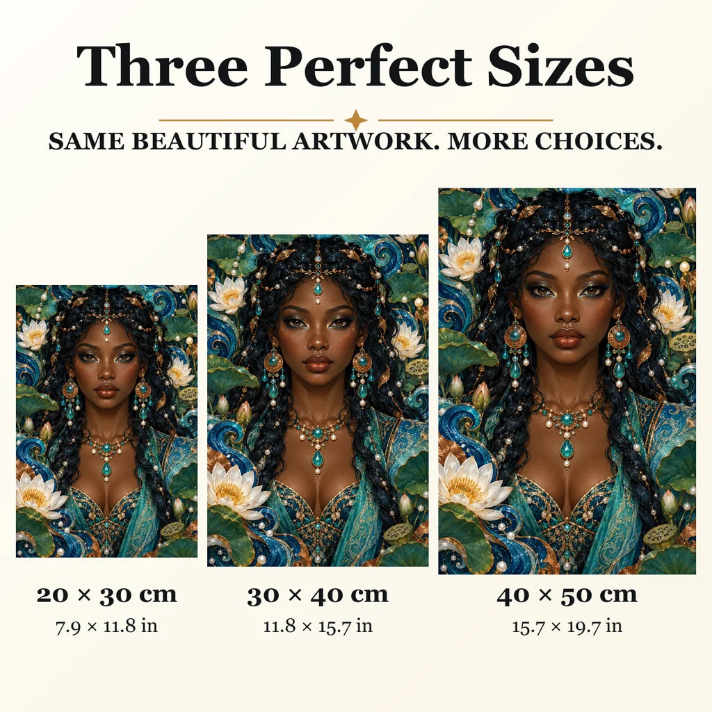 River Pearl Guardian diamond painting in 20 by 30, 30 by 40, and 40 by 50 centimeter sizes