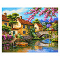 Riverside Village Bridge Diamond Painting Kit finished landscape diamond painting product