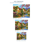 Riverside Village Bridge Diamond Painting Kit diamond painting landscape size comparison