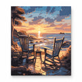 Rocking Chairs at Sunset Beach paint by numbers artwork on a front-facing canvas against a white background