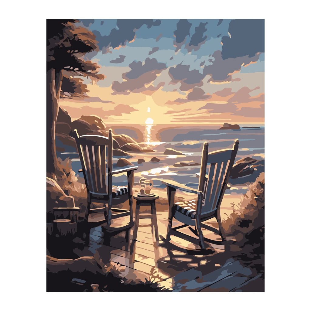 Rocking Chairs at Sunset Beach completed artwork on a clean white background