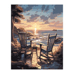 Rocking Chairs at Sunset Beach completed artwork on a clean white background