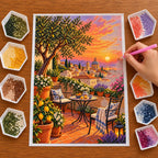 Hands placing drills on the rooftop garden and sunset design