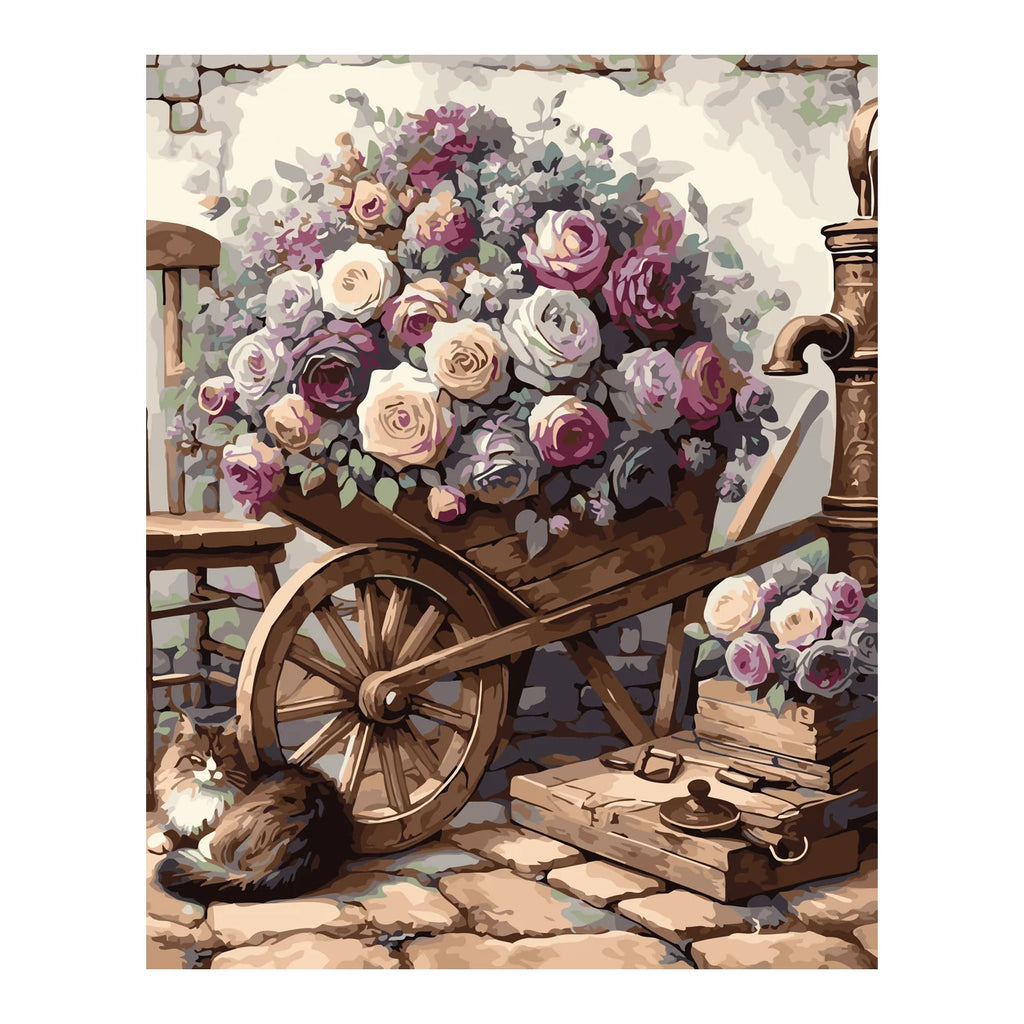 Rose Cart with Sleeping Cat completed artwork on a clean white background