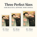 Size guide for Rose Face Floating Among Roses Diamond Painting Kit: 20 × 30 cm, 30 × 40 cm, and 40 × 50 cm.