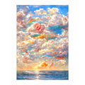 Pink Rose Floating Among Clouds and Ocean: original