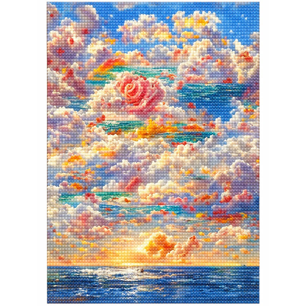 Pink Rose Floating Among Clouds and Ocean: finished