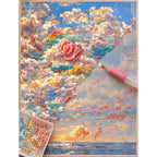 Pink Rose Floating Among Clouds and Ocean: process