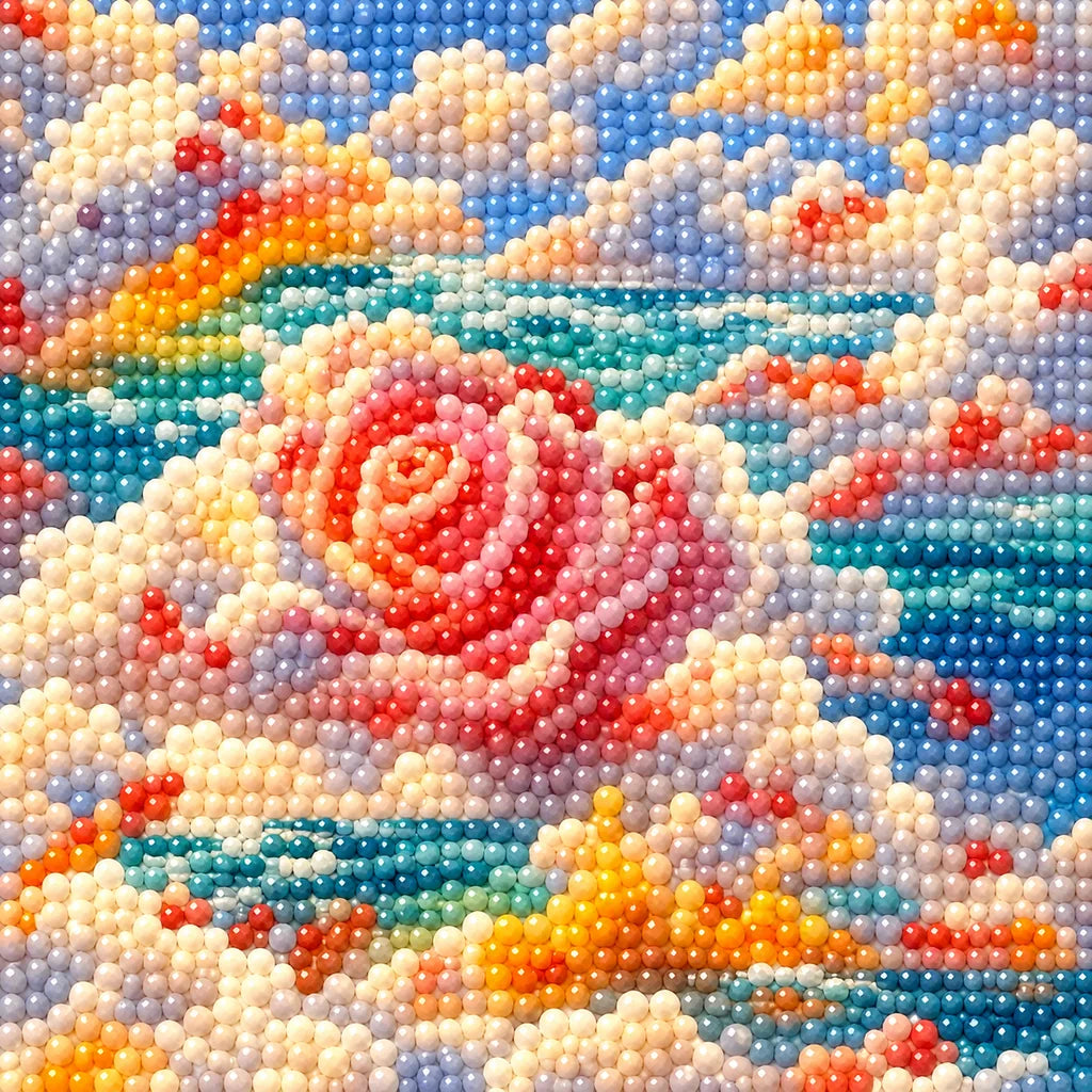 Pink Rose Floating Among Clouds and Ocean: detail