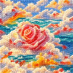 Pink Rose Floating Among Clouds and Ocean: detail