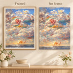 Pink Rose Floating Among Clouds and Ocean: frame comparison