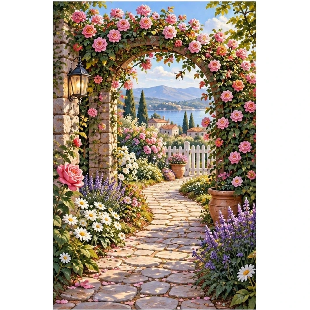 Rose Garden Archway original artwork on white background